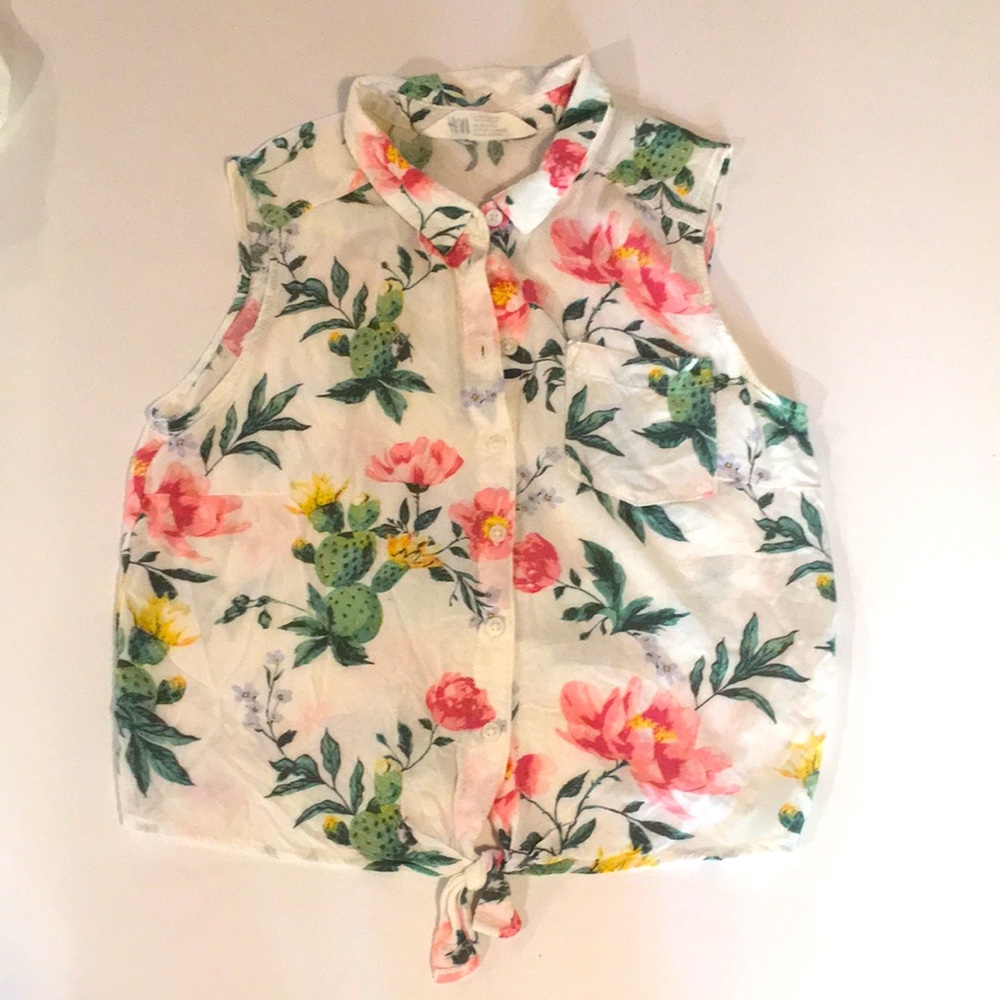 Flower print button down blouse